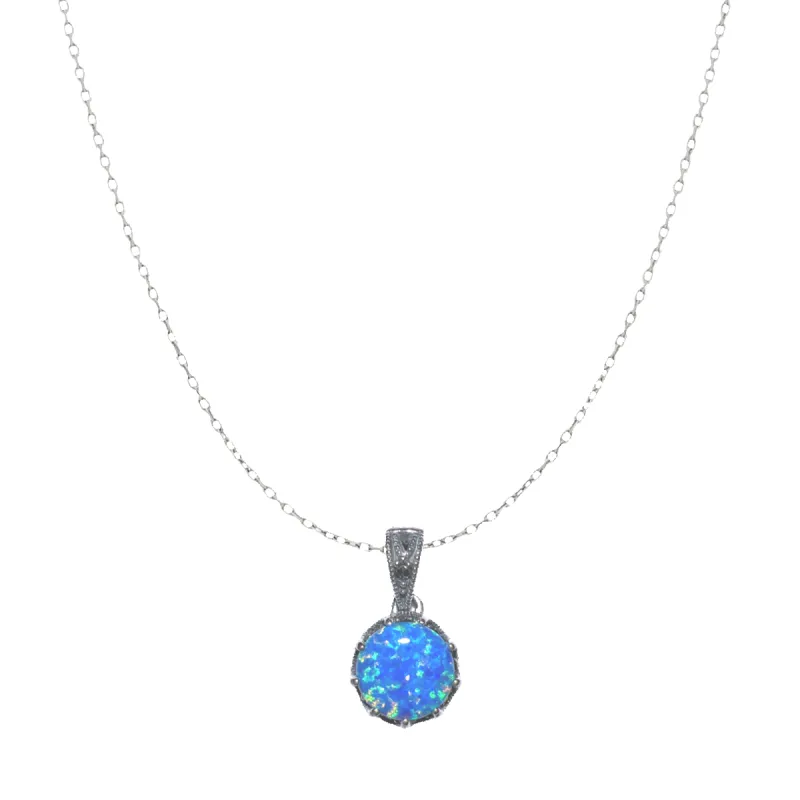 Round Opal High Quality Sterling Silver Pendant Necklace sold by Spero London