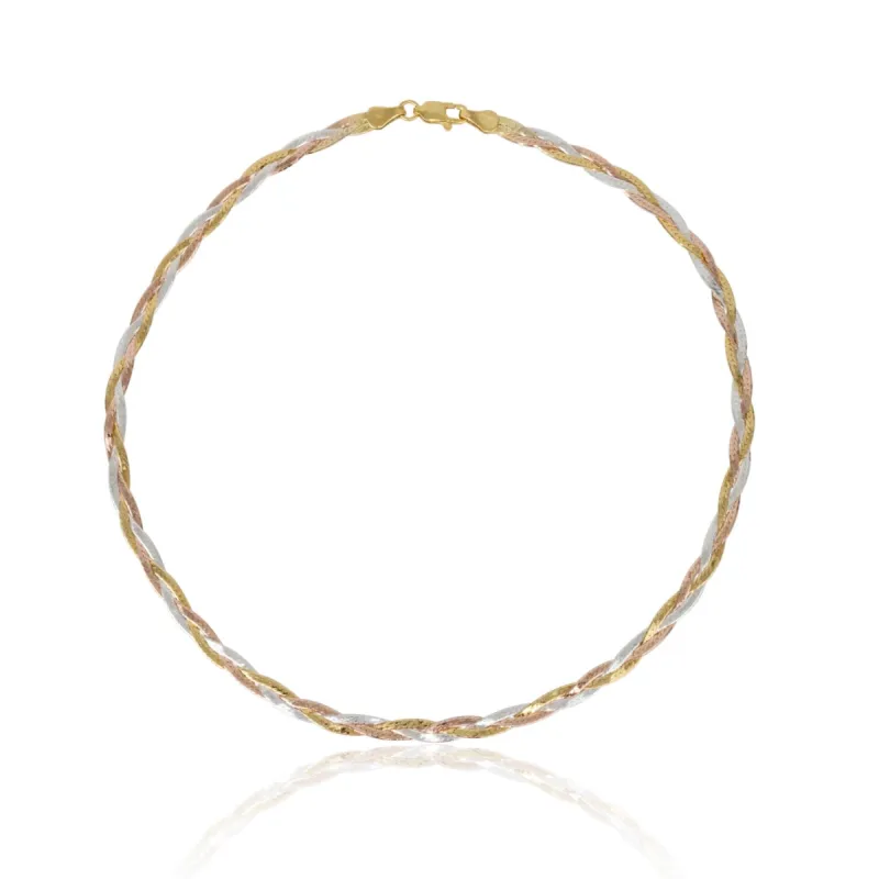 Gold Rose Gold and Silver Spiral Sterling Silver Flat Necklace sold by Spero London