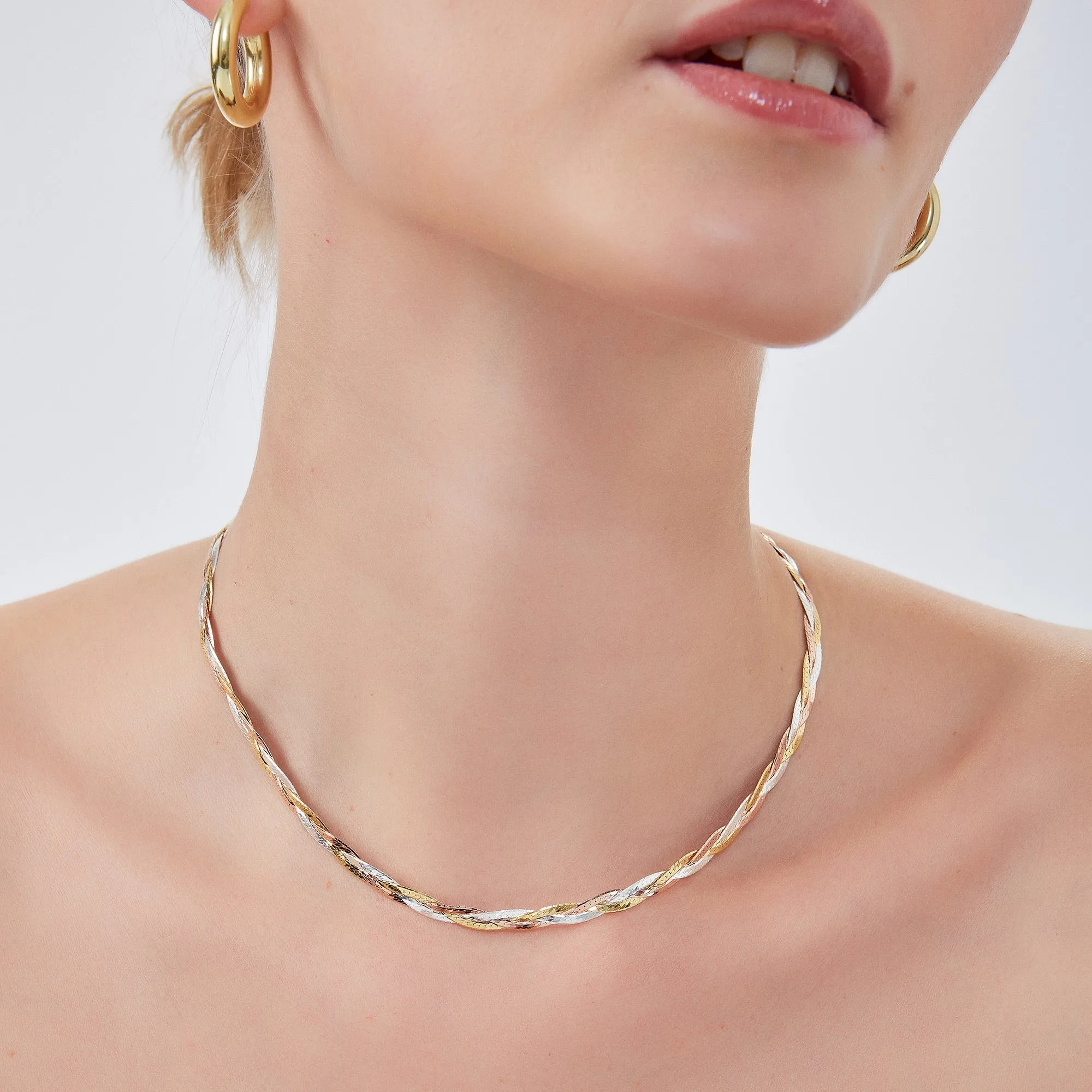 Gold Rose Gold and Silver Spiral Sterling Silver Flat Necklace sold by Spero London product image thumbnail 4