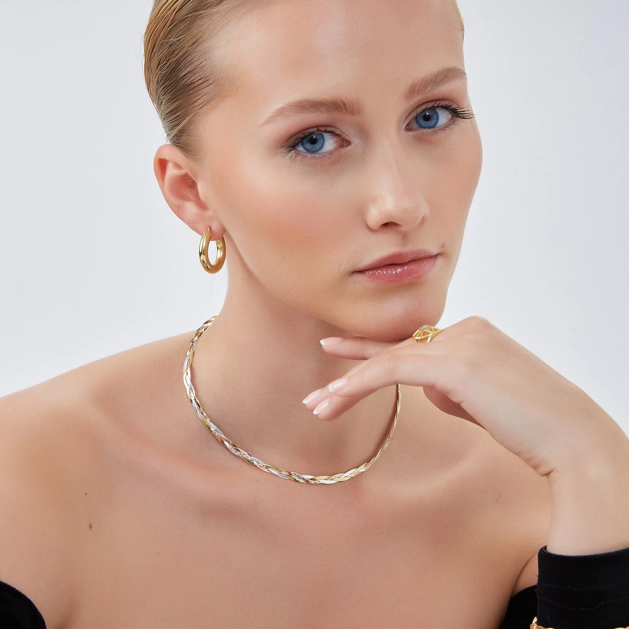 Gold Rose Gold and Silver Spiral Sterling Silver Flat Necklace sold by Spero London product image thumbnail 3