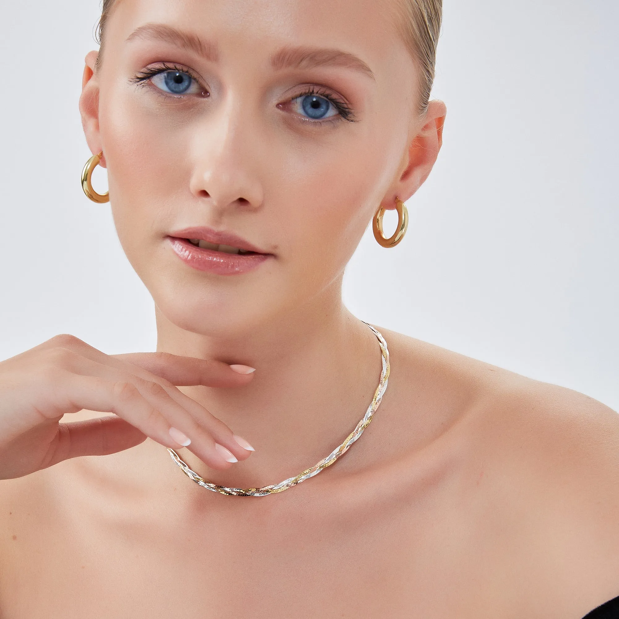 Gold Rose Gold and Silver Spiral Sterling Silver Flat Necklace sold by Spero London product image thumbnail 5