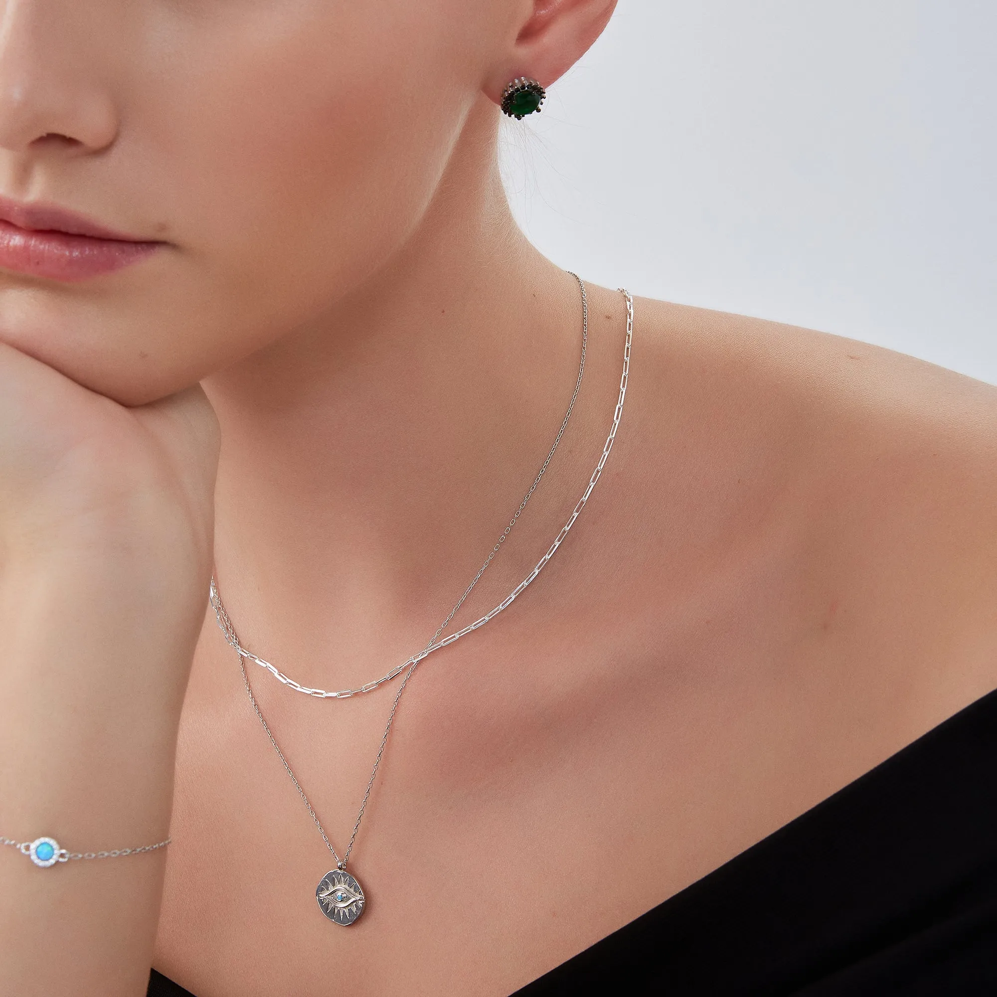 Rectangular Link Chain Sterling Silver Necklace sold by Spero London product image thumbnail 4