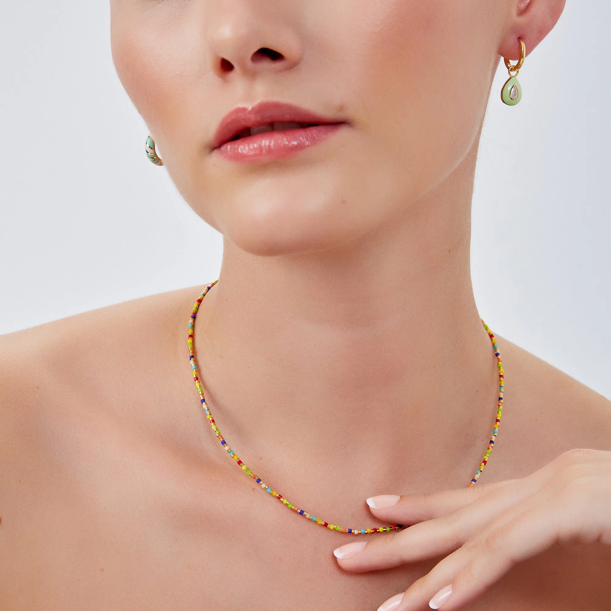 Rainbow Enamel Beaded Sterling Silver Necklace in Gold sold by Spero London product image thumbnail 5