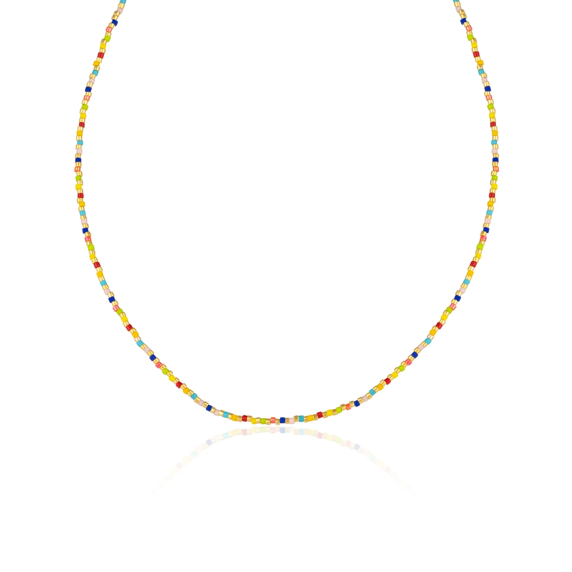 Rainbow Enamel Beaded Sterling Silver Necklace in Gold sold by Spero London