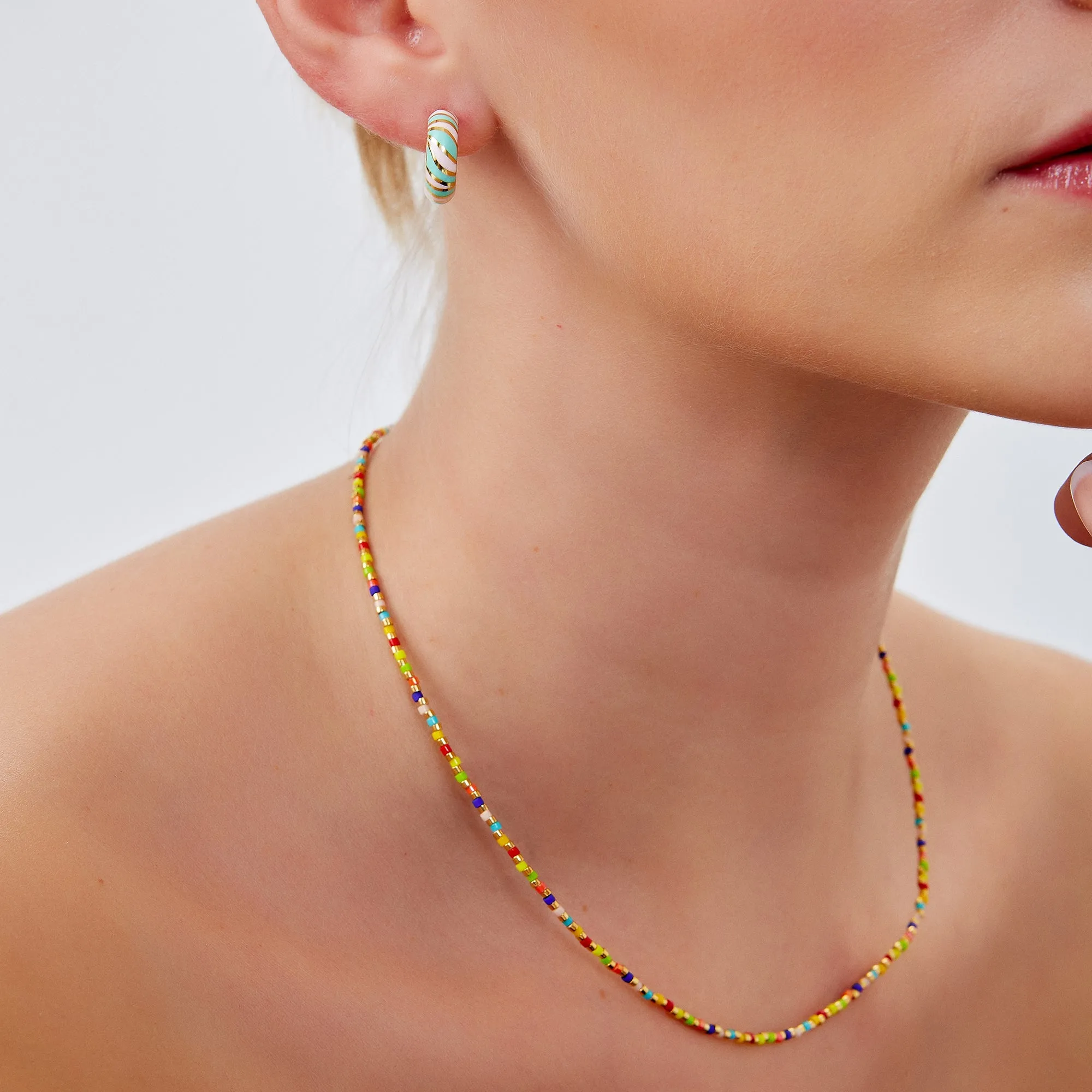 Rainbow Enamel Beaded Sterling Silver Necklace in Gold sold by Spero London product image thumbnail 2