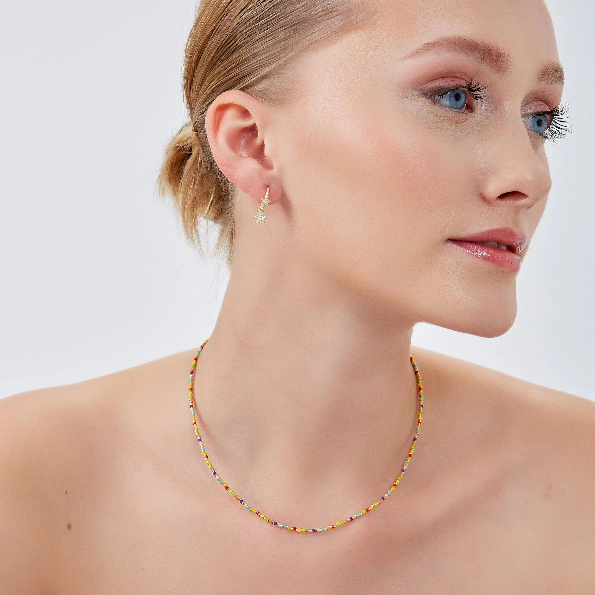 Rainbow Enamel Beaded Sterling Silver Necklace in Gold sold by Spero London product image thumbnail 3