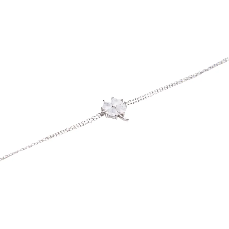 Sterling Silver Clover Bracelet - White sold by Spero London