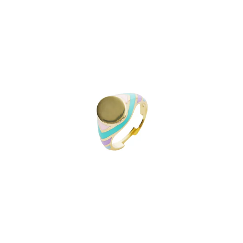 Enamelled Multicoloured Sterling Silver Round Signet Ring sold by Spero London