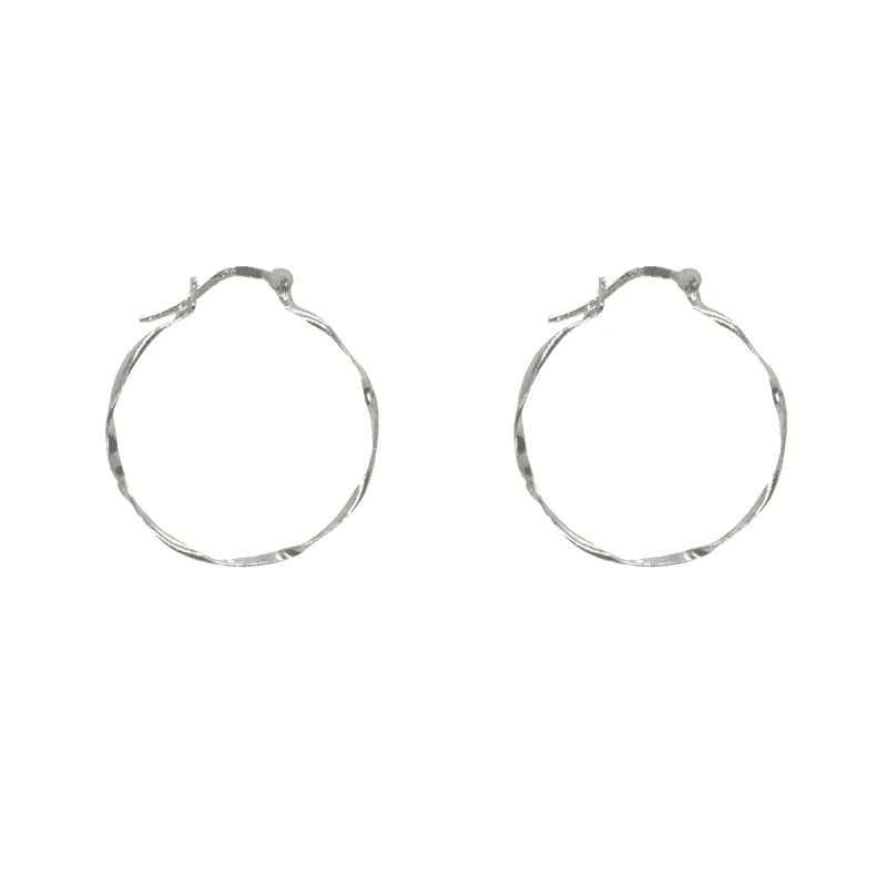 Lightly Twisted Sterling Silver Hoop Earrings sold by Spero London