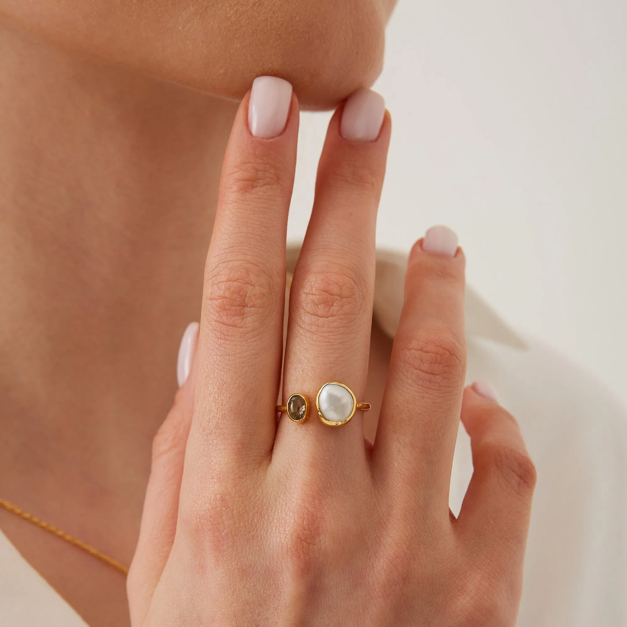 Double Natural Gemstone Adjustable Sterling Silver Ring sold by Spero London product image thumbnail 2