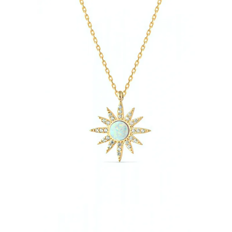 White Opal Sun Sterling Silver Necklace sold by Spero London