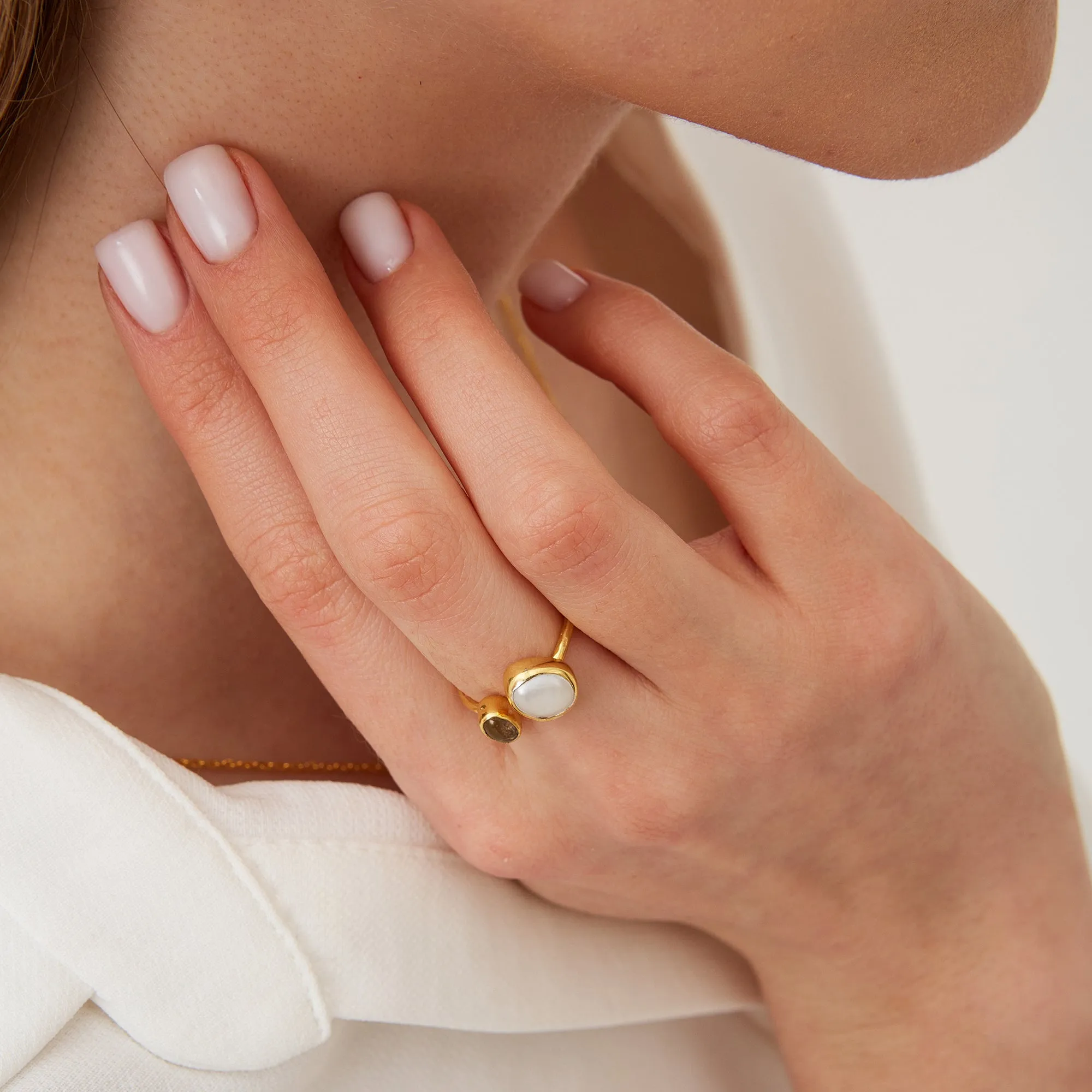 Double Natural Gemstone Adjustable Sterling Silver Ring sold by Spero London product image thumbnail 4