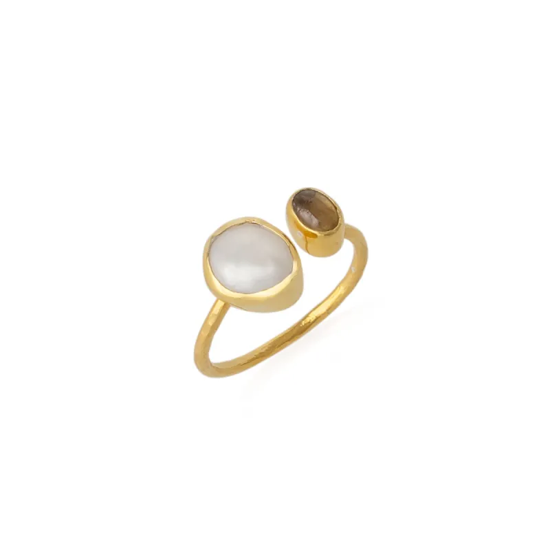 Double Natural Gemstone Adjustable Sterling Silver Ring sold by Spero London