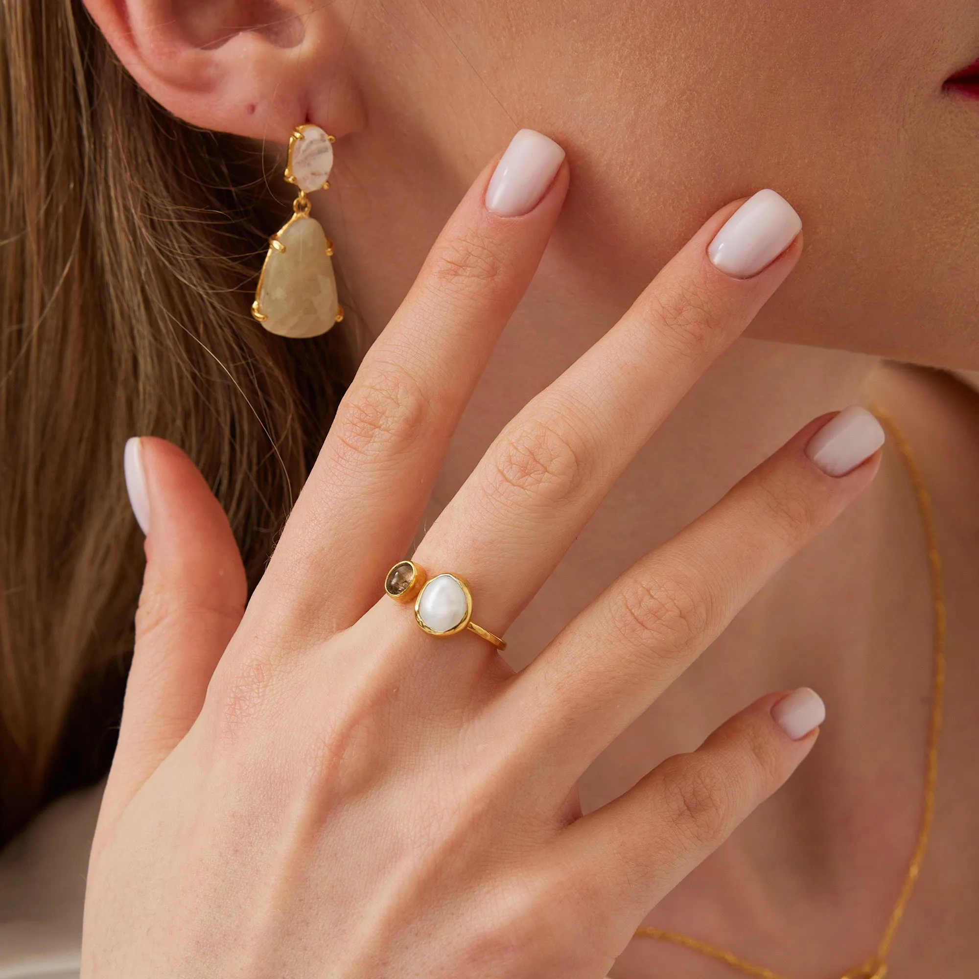 Double Natural Gemstone Adjustable Sterling Silver Ring sold by Spero London product image thumbnail 3