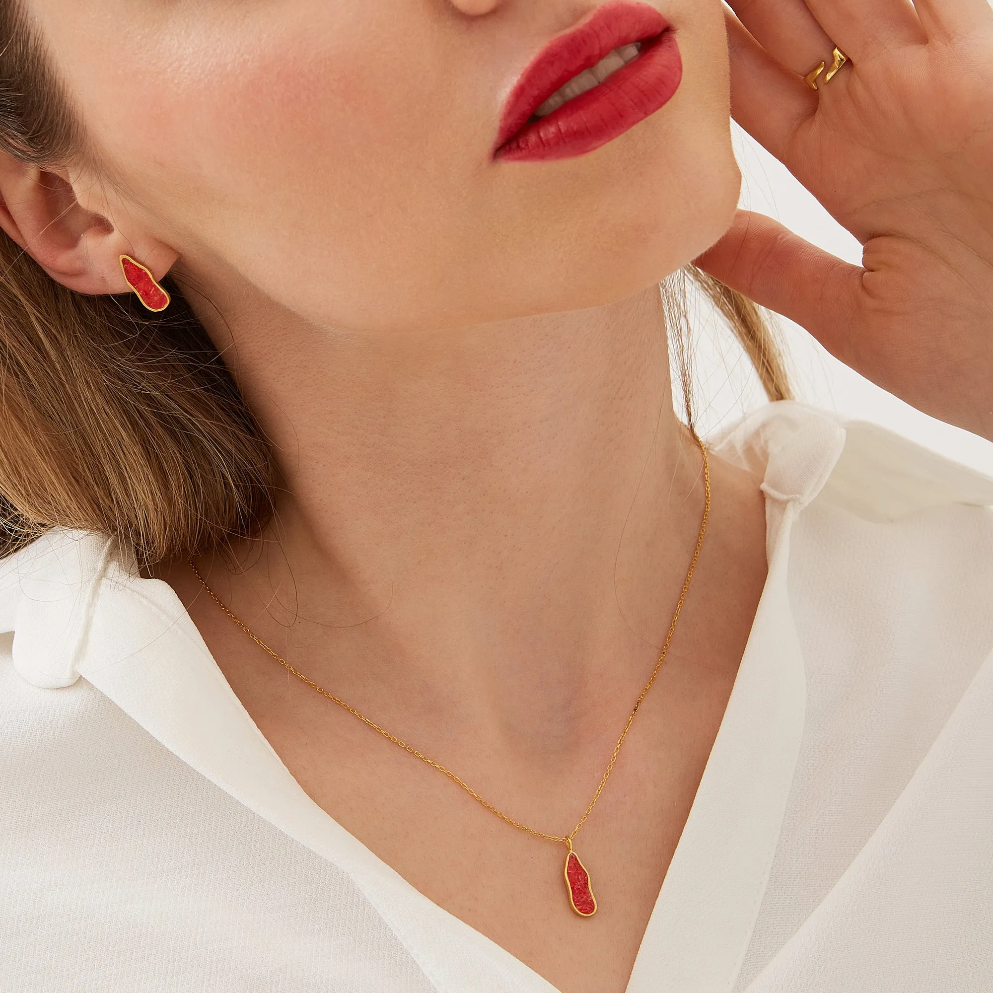 Molten Dripping Coral and Amber Sterling Silver Gold Plated Earrings sold by Spero London product image thumbnail 3