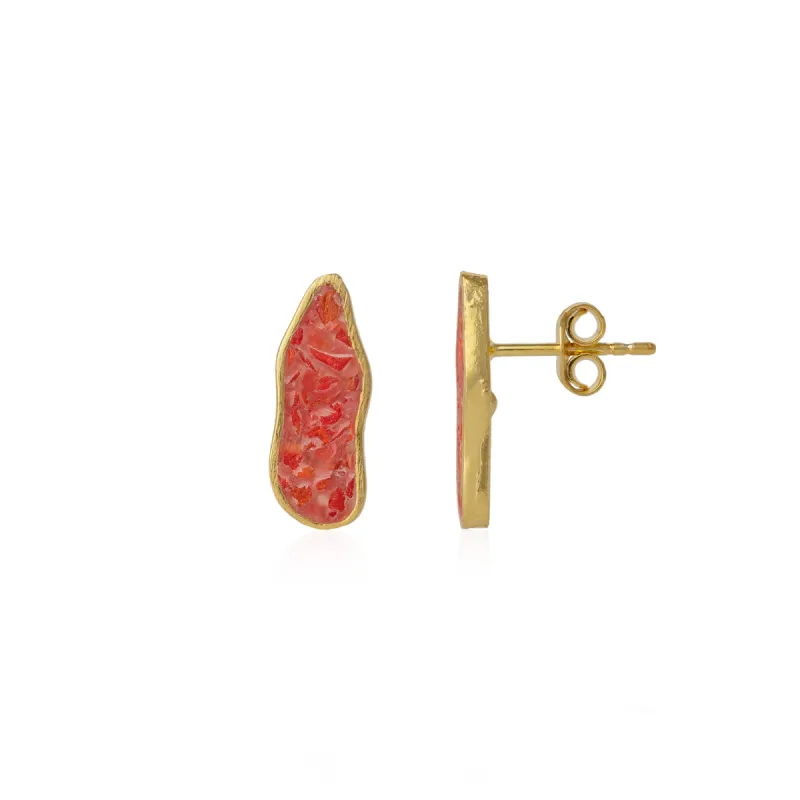 Molten Dripping Coral and Amber Sterling Silver Gold Plated Earrings sold by Spero London