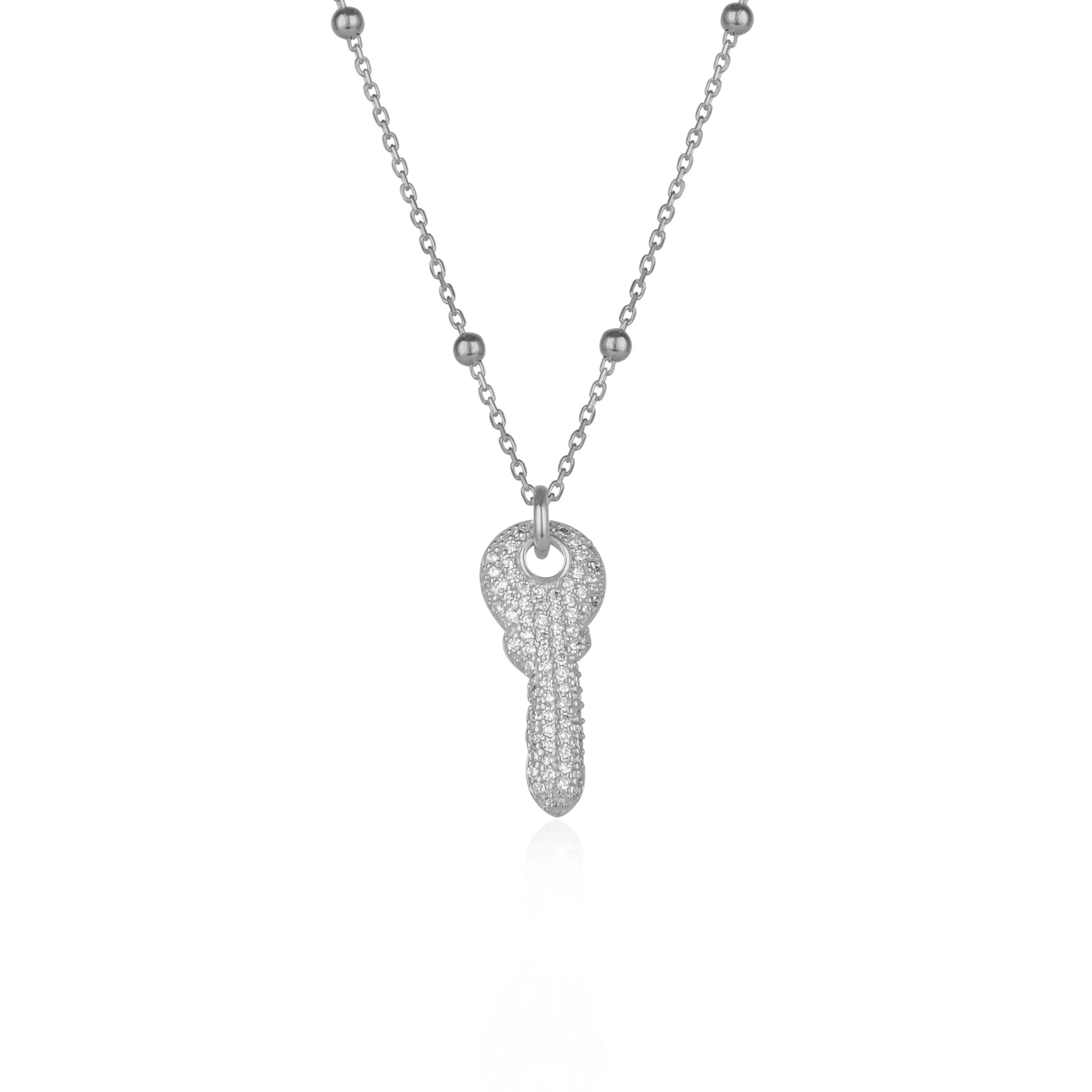 Key Pendant Necklace With Beaded Chain Sterling Silver sold by Spero London