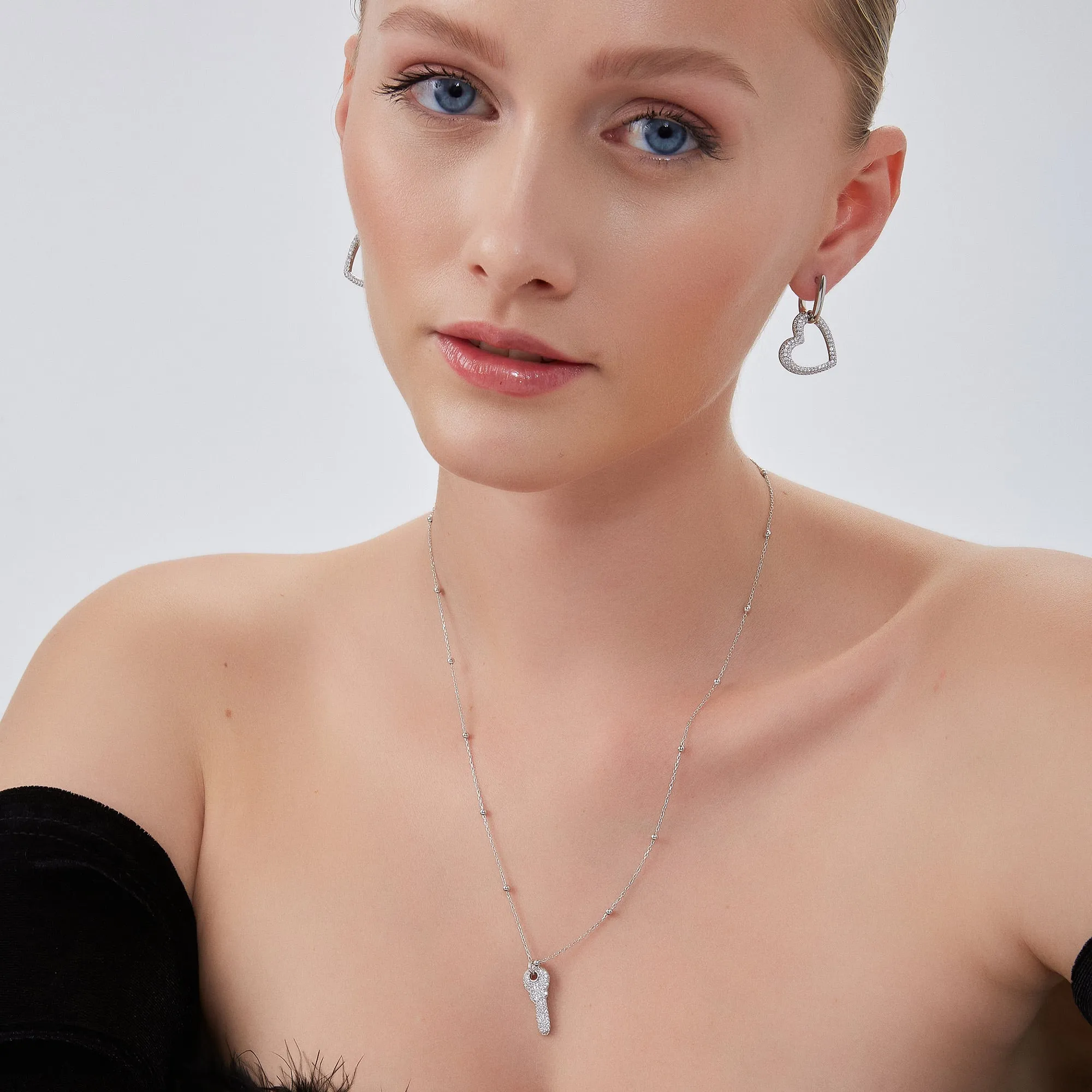 Key Pendant Necklace With Beaded Chain Sterling Silver sold by Spero London product image thumbnail 5