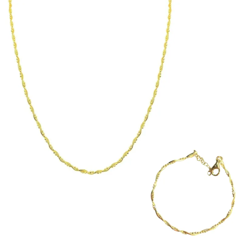 Twisted Beads Sterling Silver Chain Necklace and Bracelet Set sold by Spero London