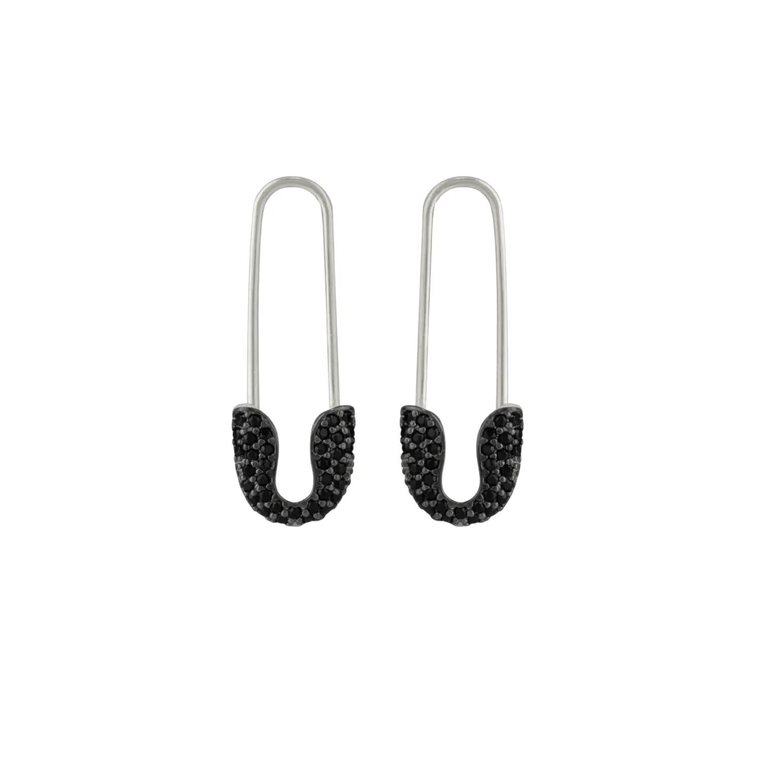 Black Pave Safety Pin Earrings Jewelled Sterling Silver sold by Spero London product image thumbnail 5