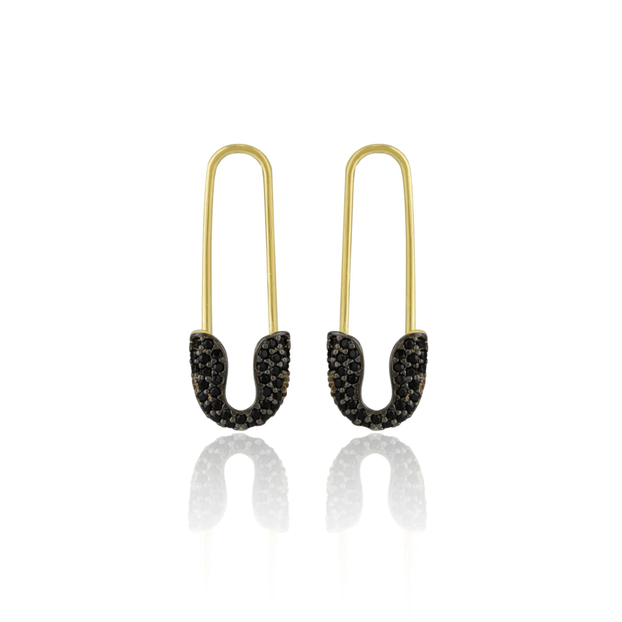 Black Pave Safety Pin Earrings Jewelled Sterling Silver sold by Spero London