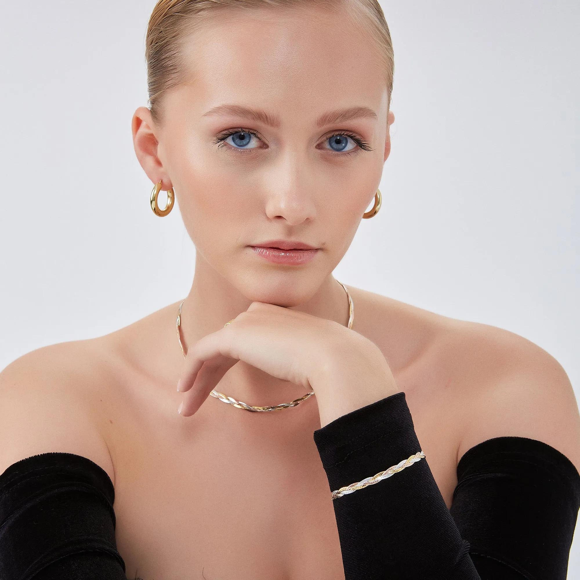 Gold Rose Gold and Silver Spiral Sterling Silver Flat Bracelet sold by Spero London product image thumbnail 5