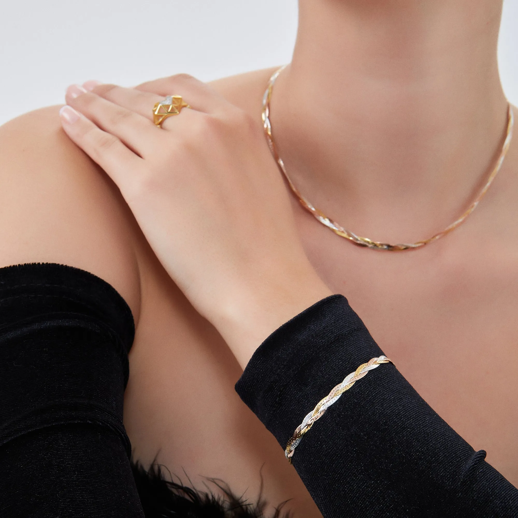 Gold Rose Gold and Silver Spiral Sterling Silver Flat Bracelet sold by Spero London product image thumbnail 3