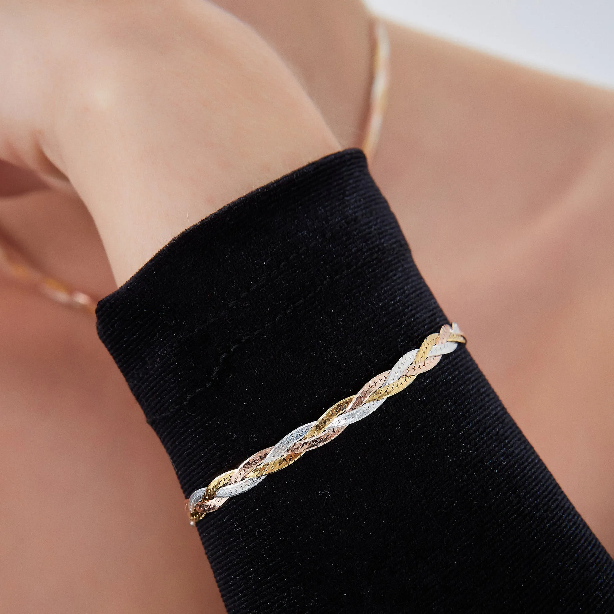 Gold Rose Gold and Silver Spiral Sterling Silver Flat Bracelet sold by Spero London product image thumbnail 2