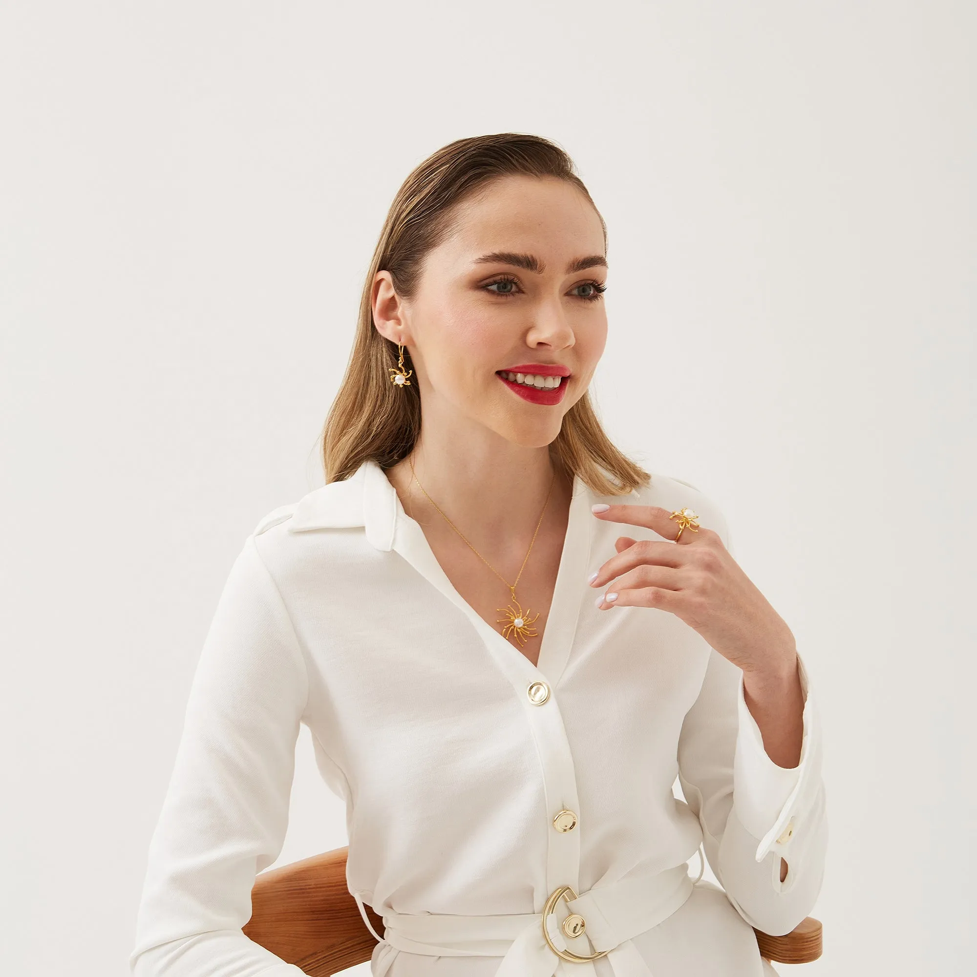 Pearl Sun Molten Dripping Sunburst Sterling Silver Complete Set Ring Necklace and Earrings sold by Spero London product image thumbnail 3