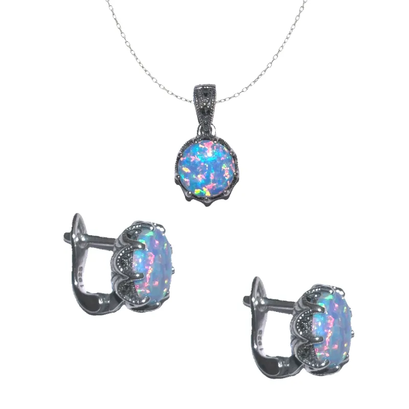 Round Japanese Opal High Quality Sterling Silver Set sold by Spero London
