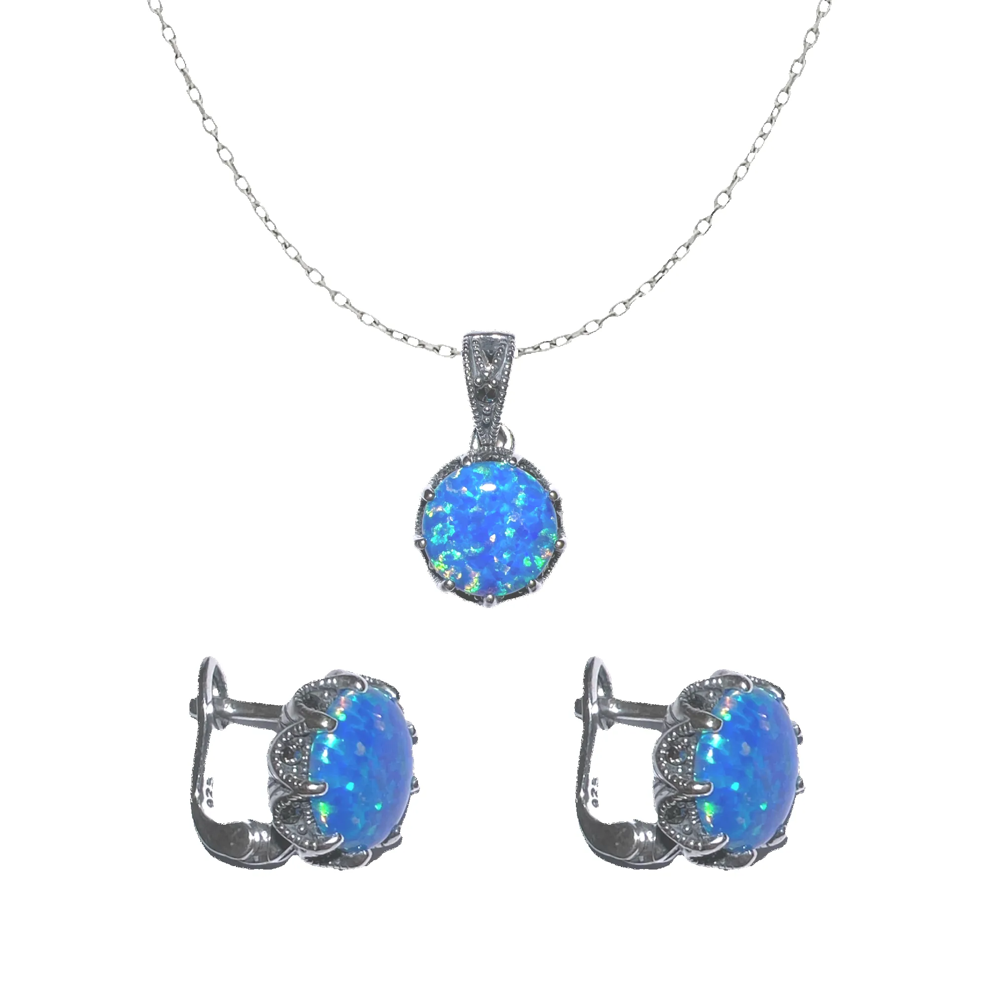Round Japanese Opal High Quality Sterling Silver Set sold by Spero London product image thumbnail 2
