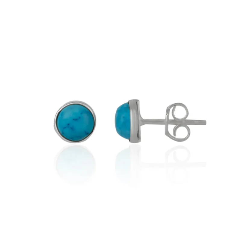 Blue Turquoise Dome Sterling Silver Stud Earrings sold by Spero London
