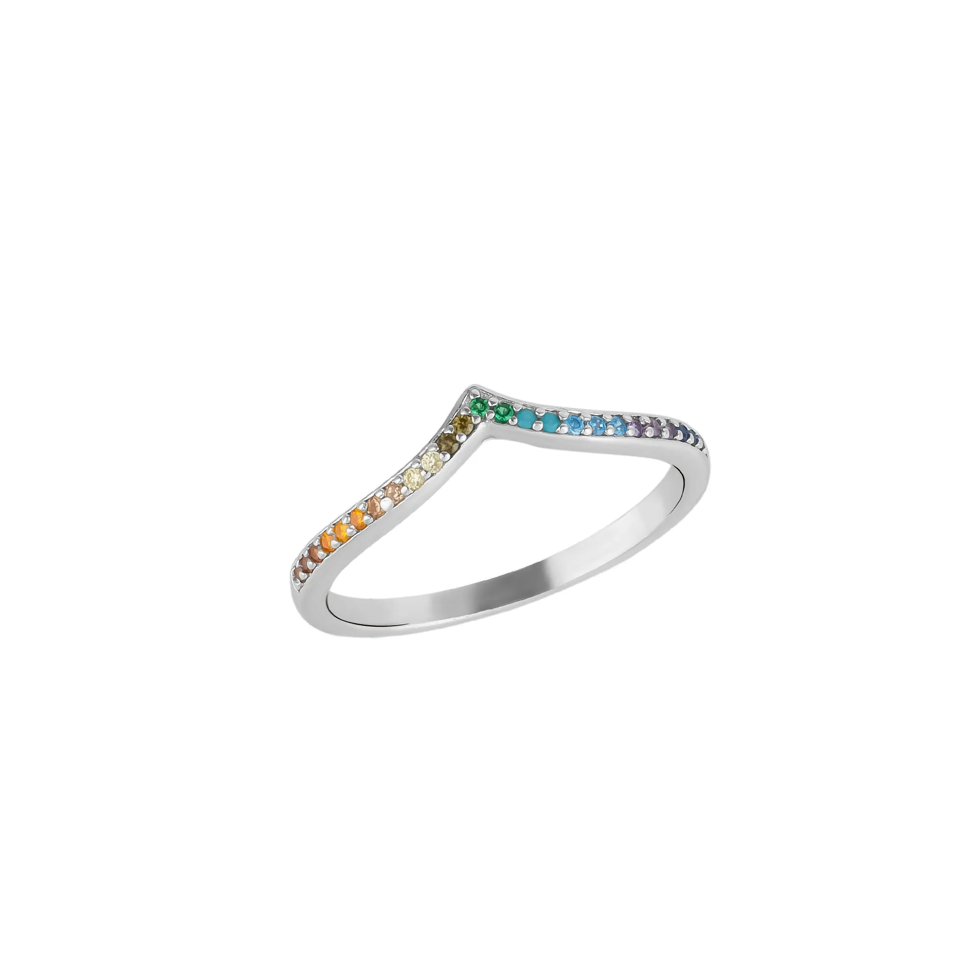 Rainbow Multicolour Wishbone Ring Sterling Silver sold by Spero London