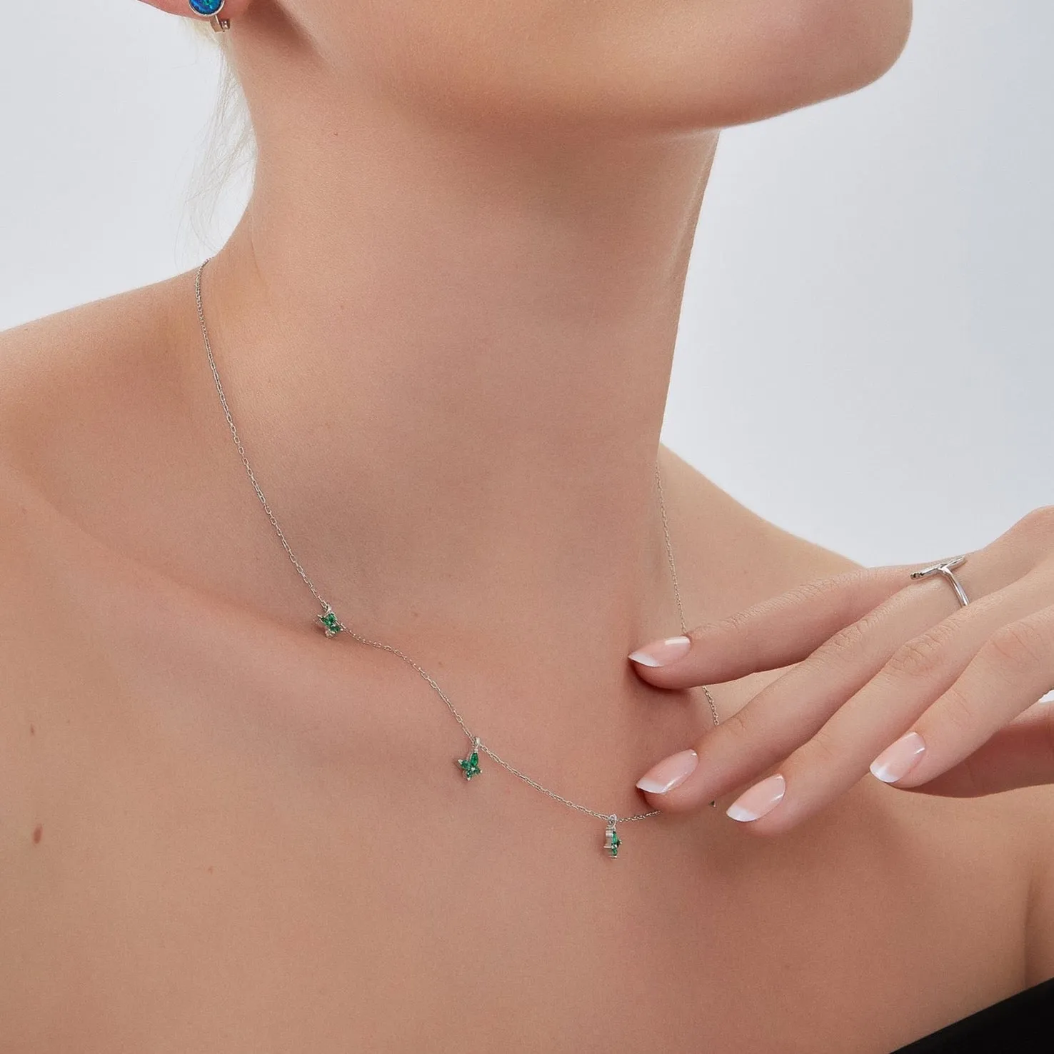 Green Butterfly Sterling Silver Charm Necklace sold by Spero London product image thumbnail 4