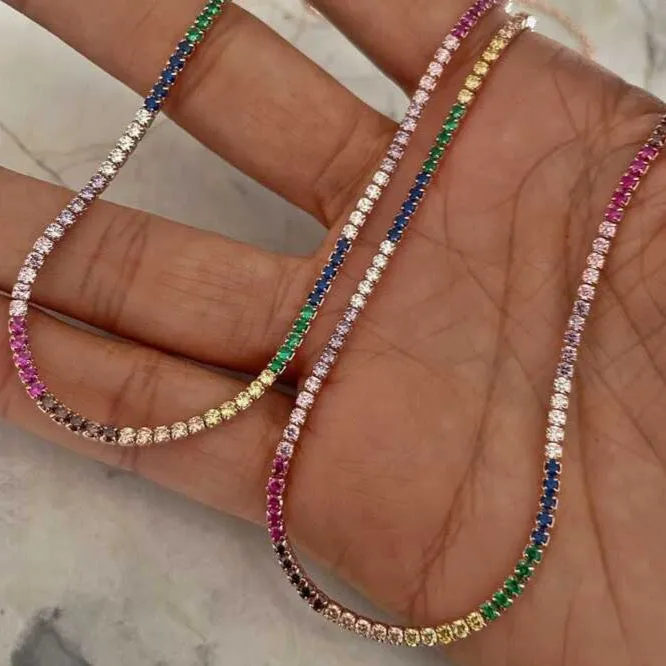 Rainbow Colourful Sterling Silver Tennis Necklace sold by Spero London product image thumbnail 4