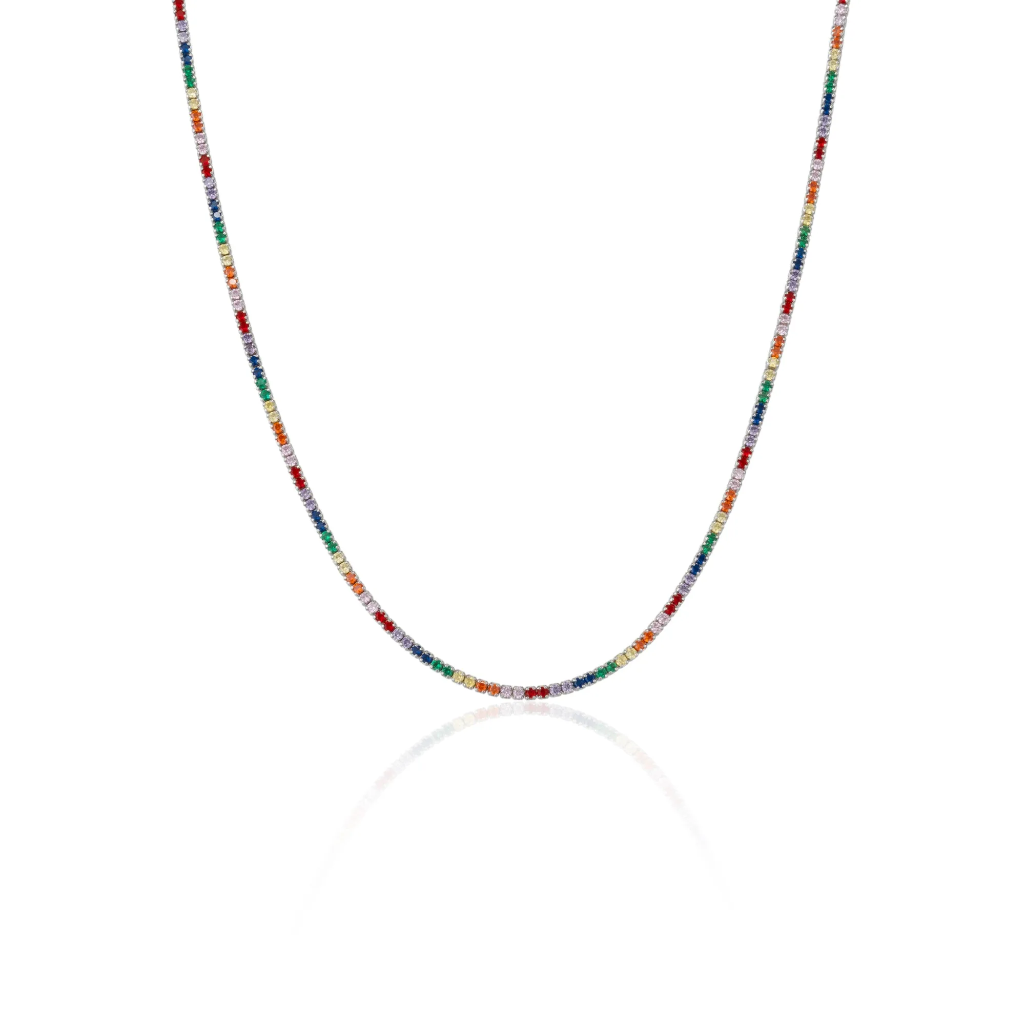 Rainbow Colourful Sterling Silver Tennis Necklace sold by Spero London product image thumbnail 5