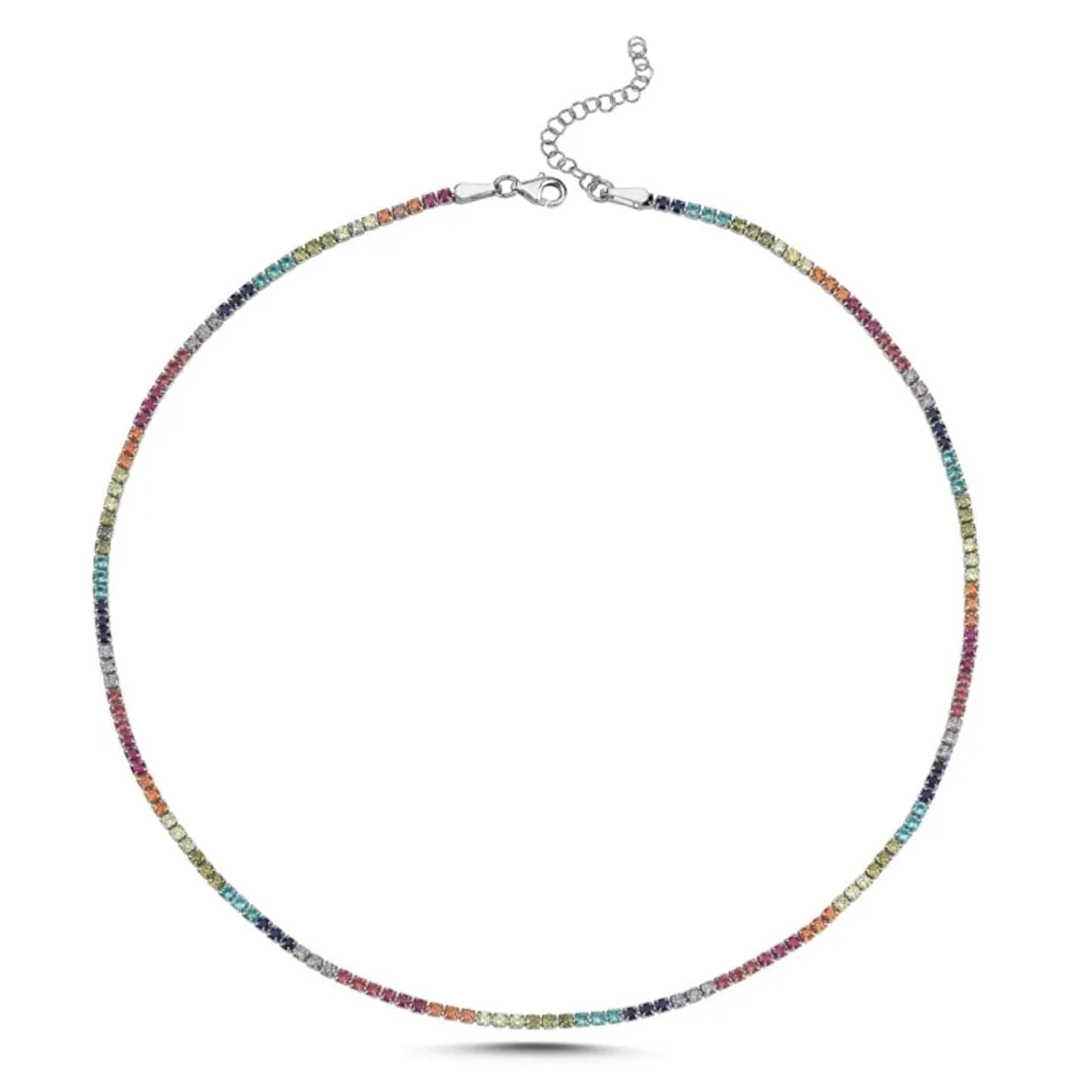 Rainbow Colourful Sterling Silver Tennis Necklace sold by Spero London