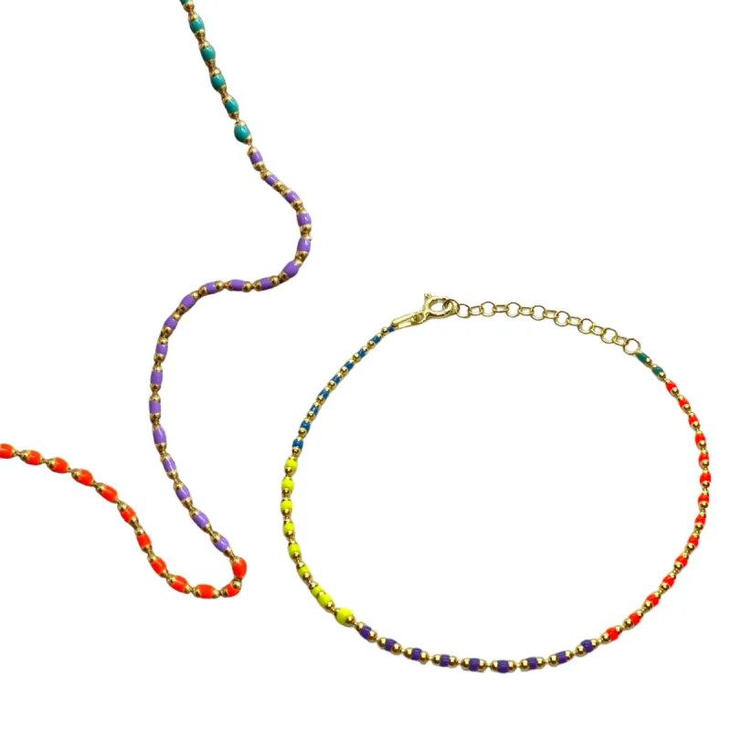Sterling Silver Enamel Mine Beaded Colourful Rainbow Necklace and Bracelet Set sold by Spero London