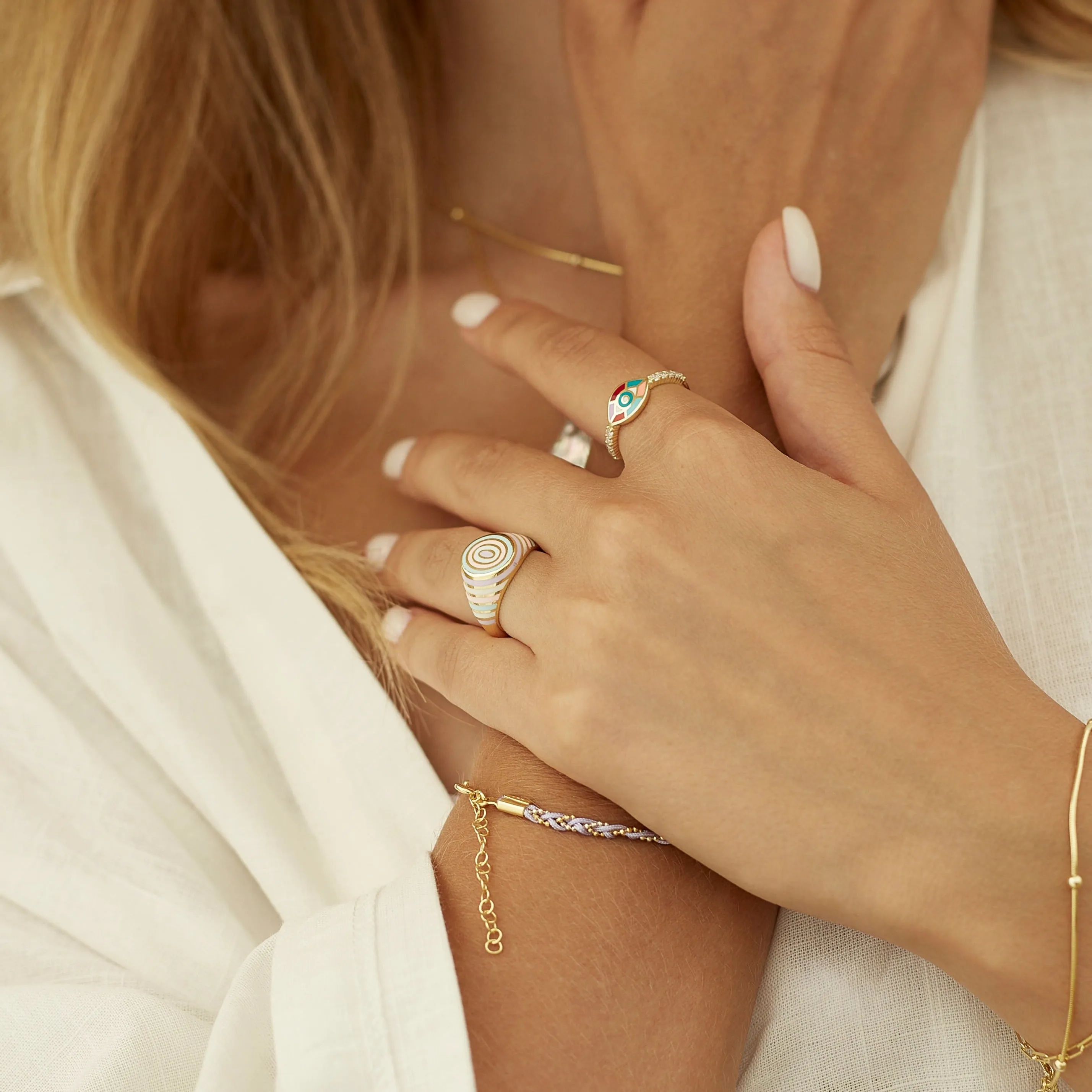 Adjustable Multi Pastel Color Enamel Sterling Silver Signet Ring sold by Spero London product image thumbnail 5