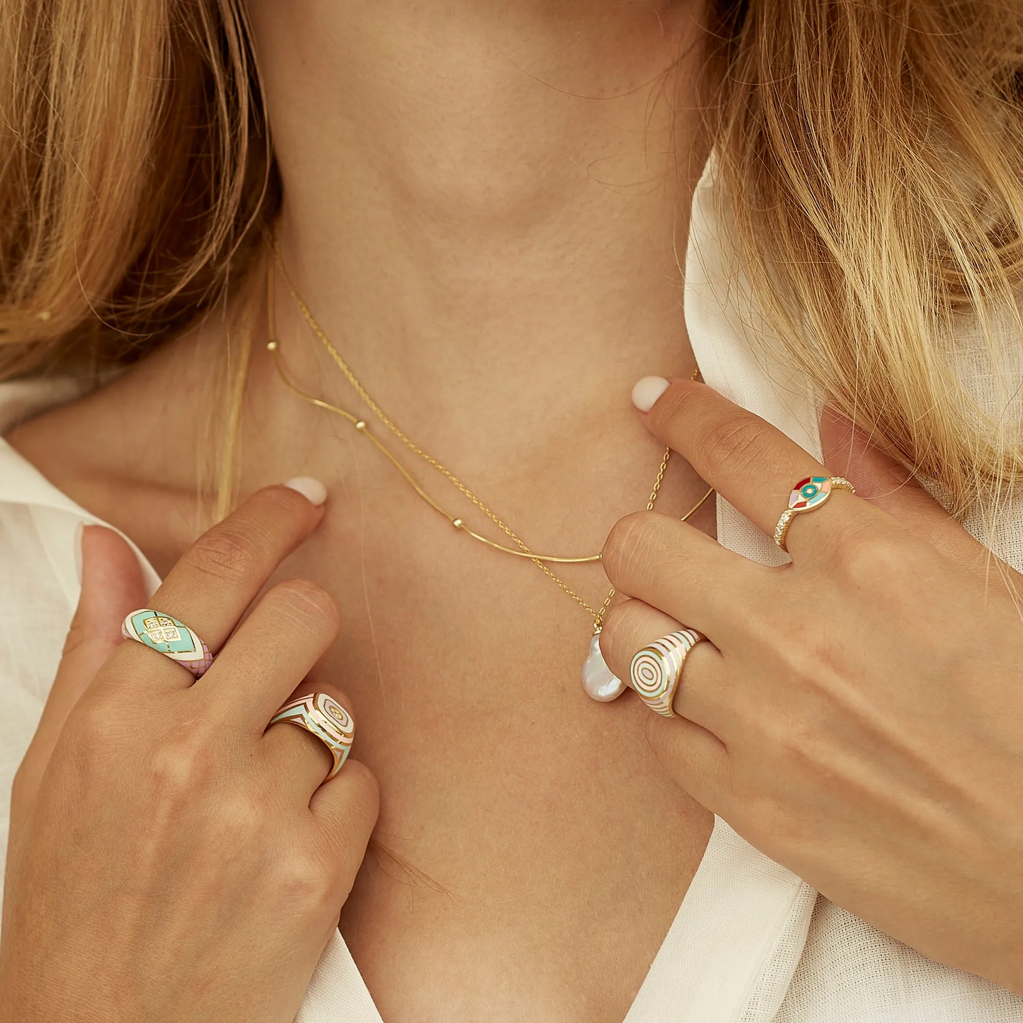 Adjustable Multi Pastel Color Enamel Sterling Silver Signet Ring sold by Spero London product image thumbnail 4