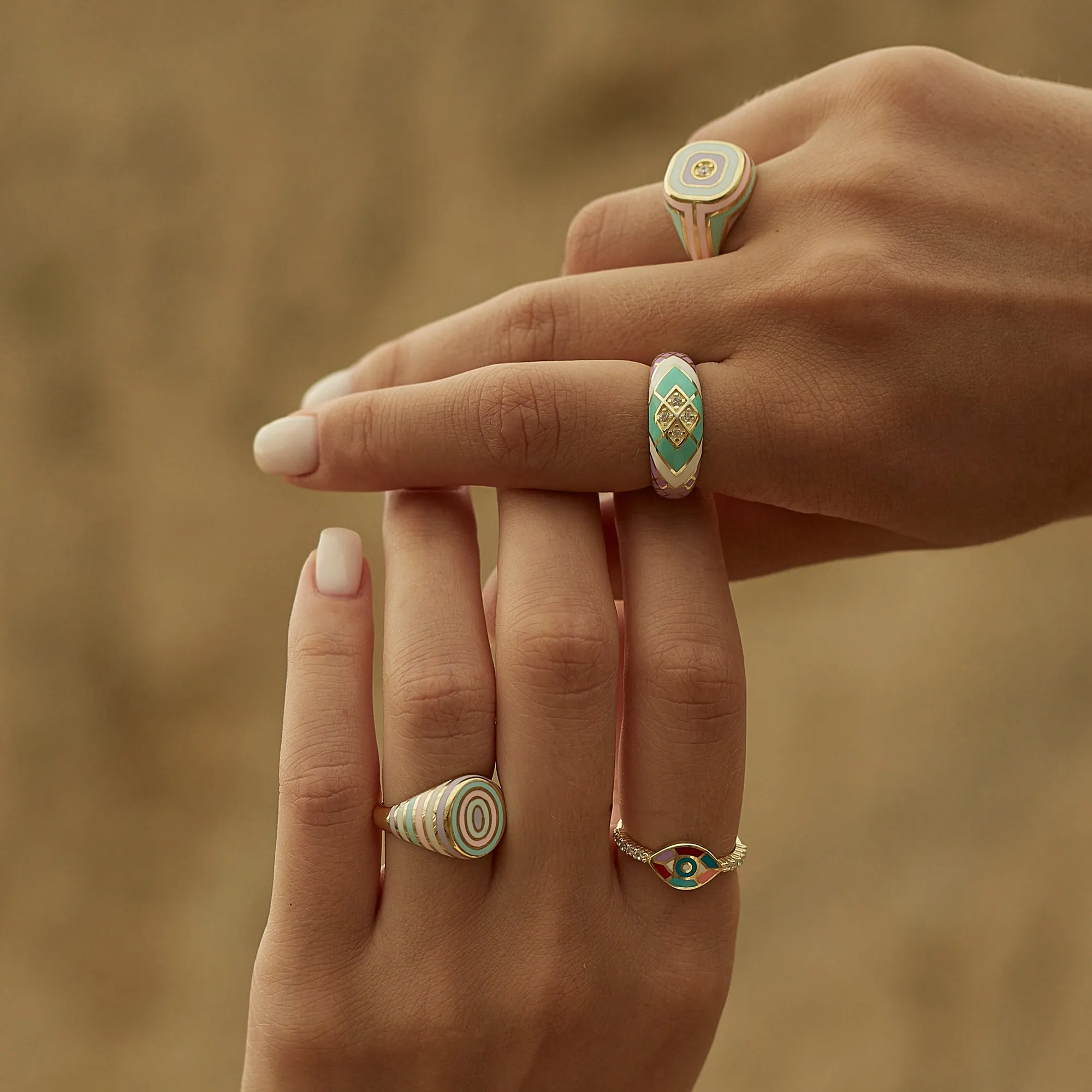 Adjustable Multi Pastel Color Enamel Sterling Silver Signet Ring sold by Spero London product image thumbnail 3