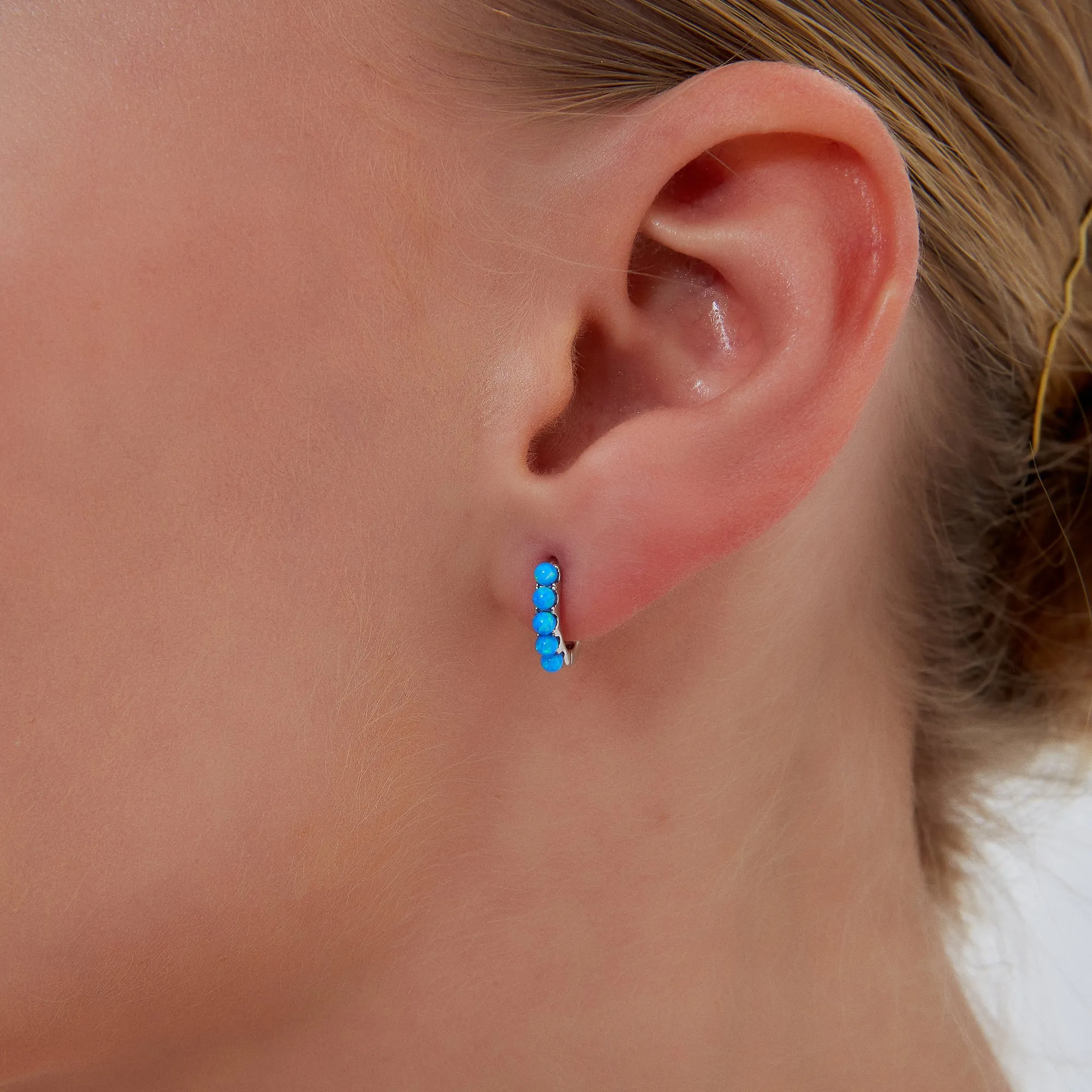 Beaded Blue Opal Huggie Hoop Earrings sold by Spero London product image thumbnail 2