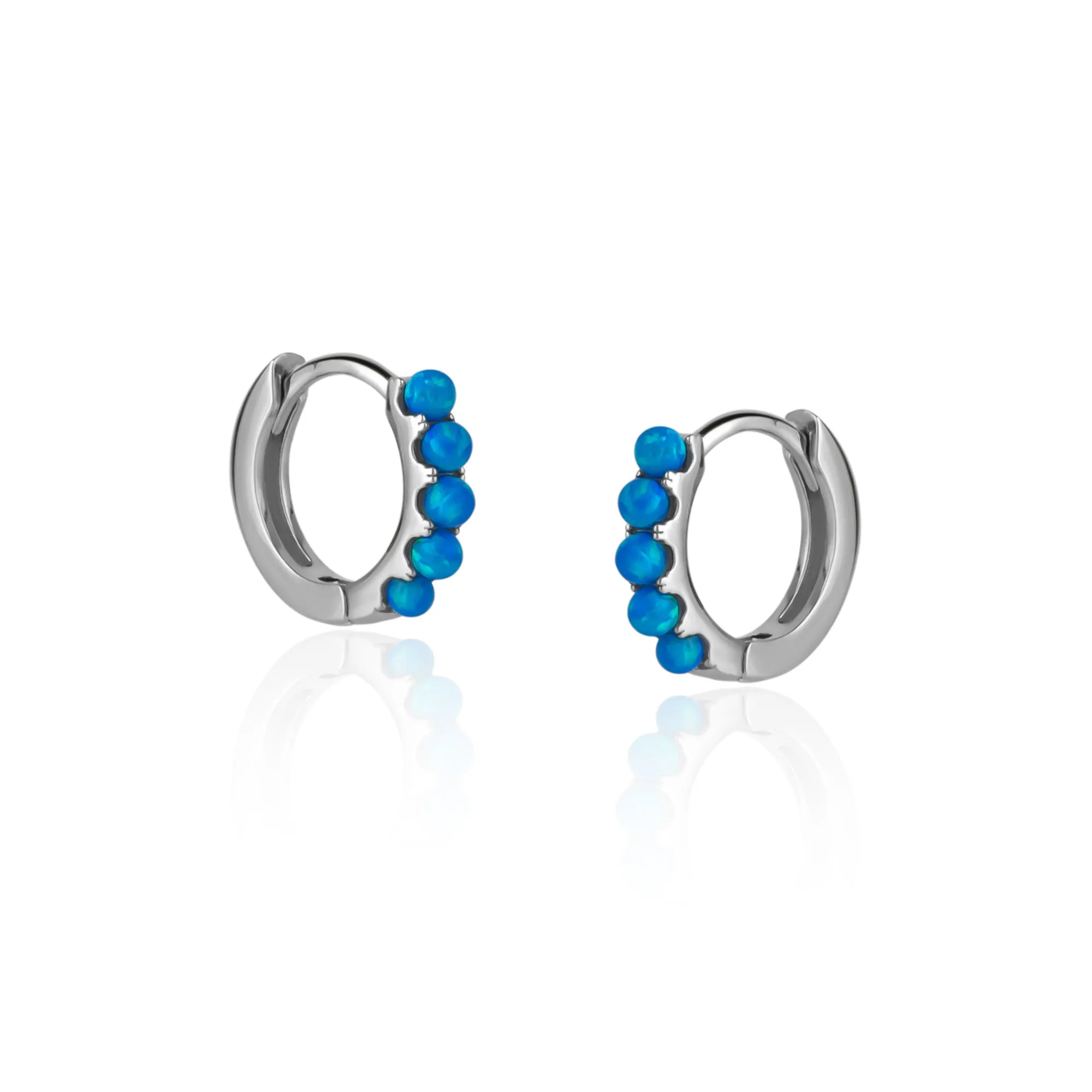 Beaded Blue Opal Huggie Hoop Earrings sold by Spero London