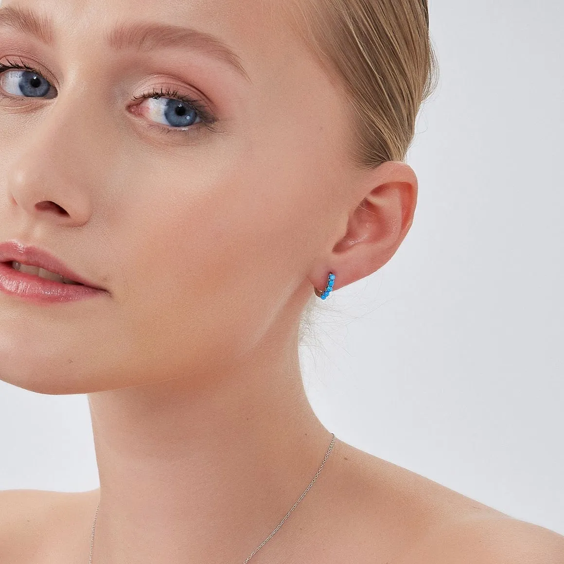 Beaded Blue Opal Huggie Hoop Earrings sold by Spero London product image thumbnail 3