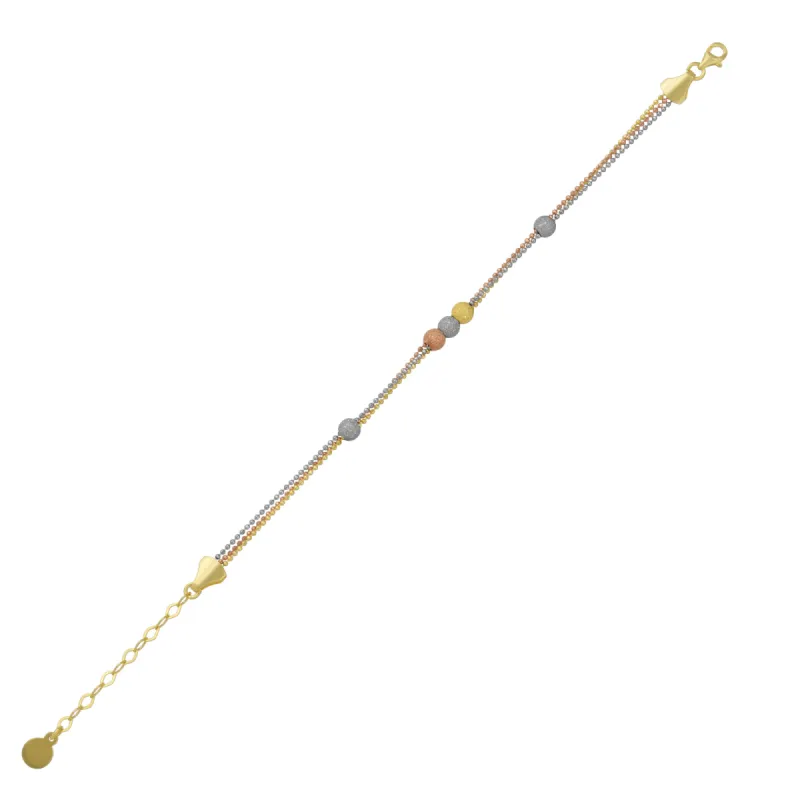 Large Beaded Three Color Gold Rose Gold Sterling Silver Handmade Bracelet sold by Spero London