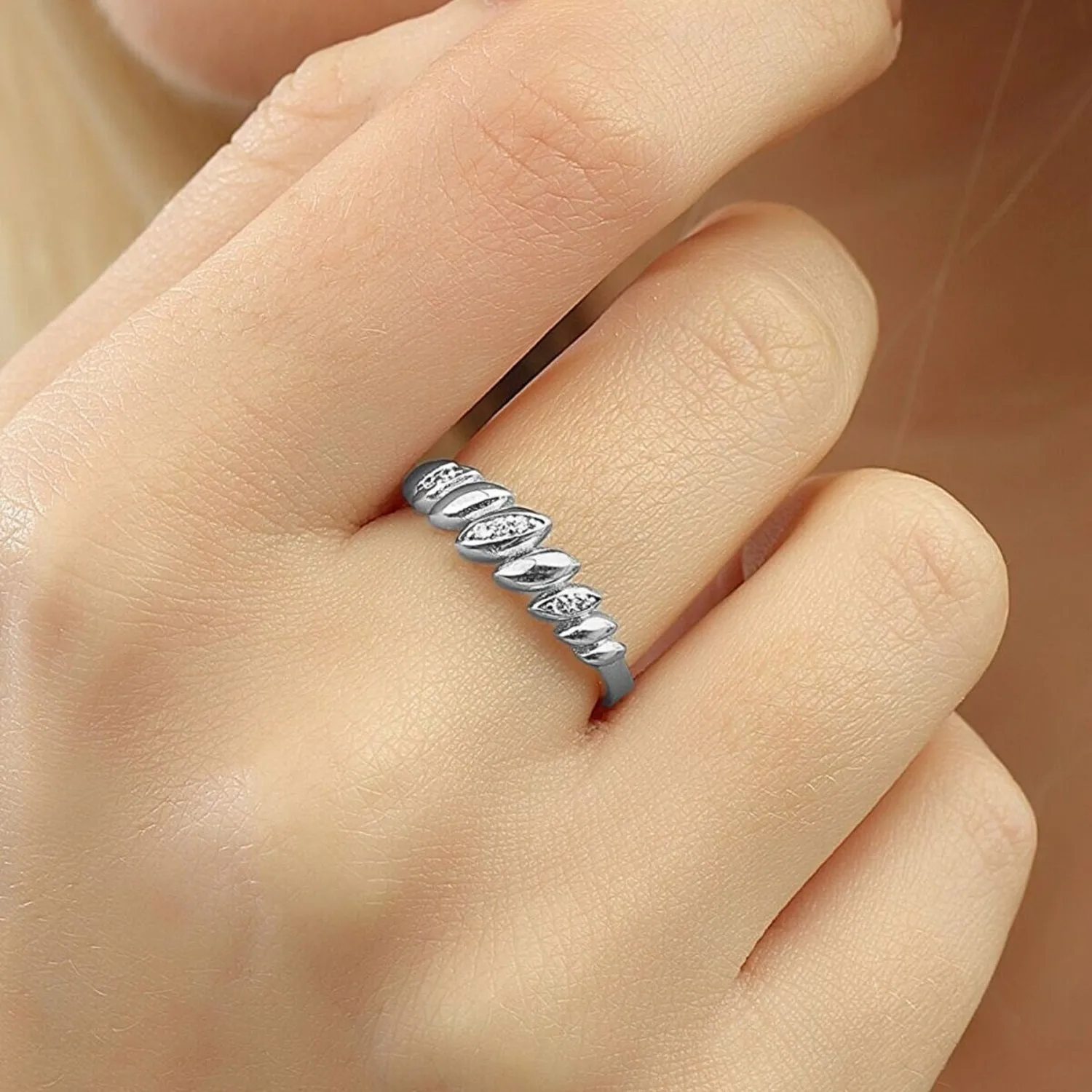 Lined Stones Marquise Sterling Silver Ring sold by Spero London product image thumbnail 2