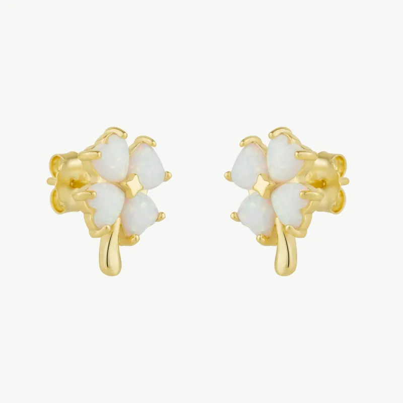 White Opal Four Leaves Clover Sterling Silver Stud Earring sold by Spero London