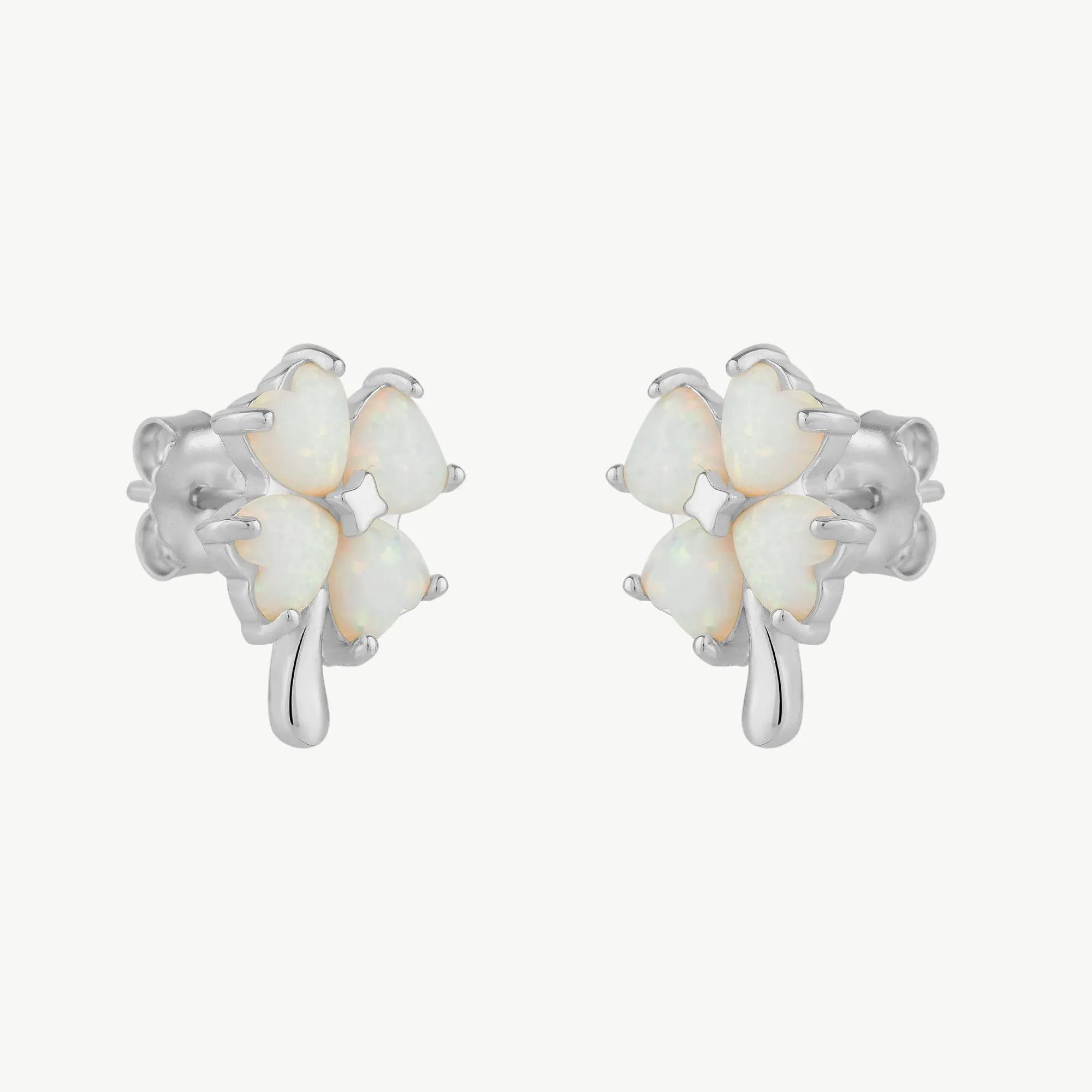 White Opal Four Leaves Clover Sterling Silver Stud Earring sold by Spero London product image thumbnail 2