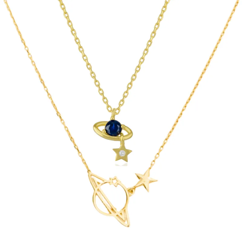 Double Saturn Necklace Layering Set Sterling Silver sold by Spero London