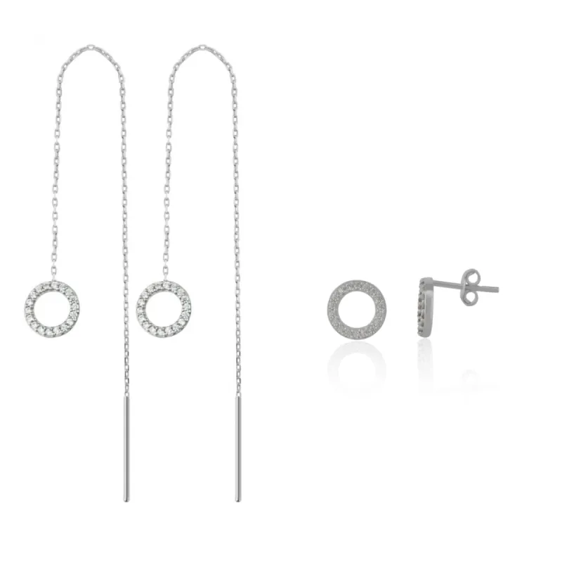 Circle Round One Drop One Stud Earrings Sterling Silver Set sold by Spero London